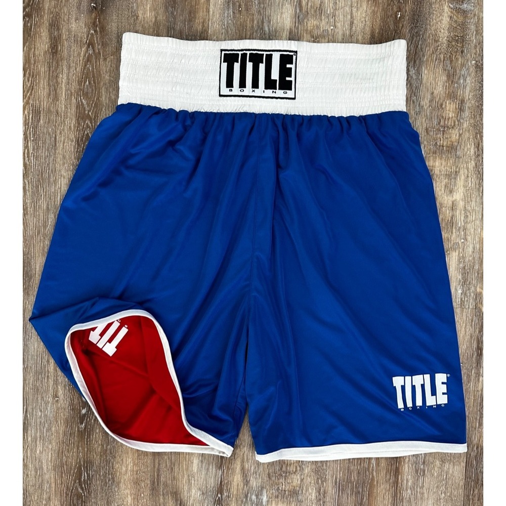 Mens Title Reversible Boxing Shorts Blue Red White Elastic Waist